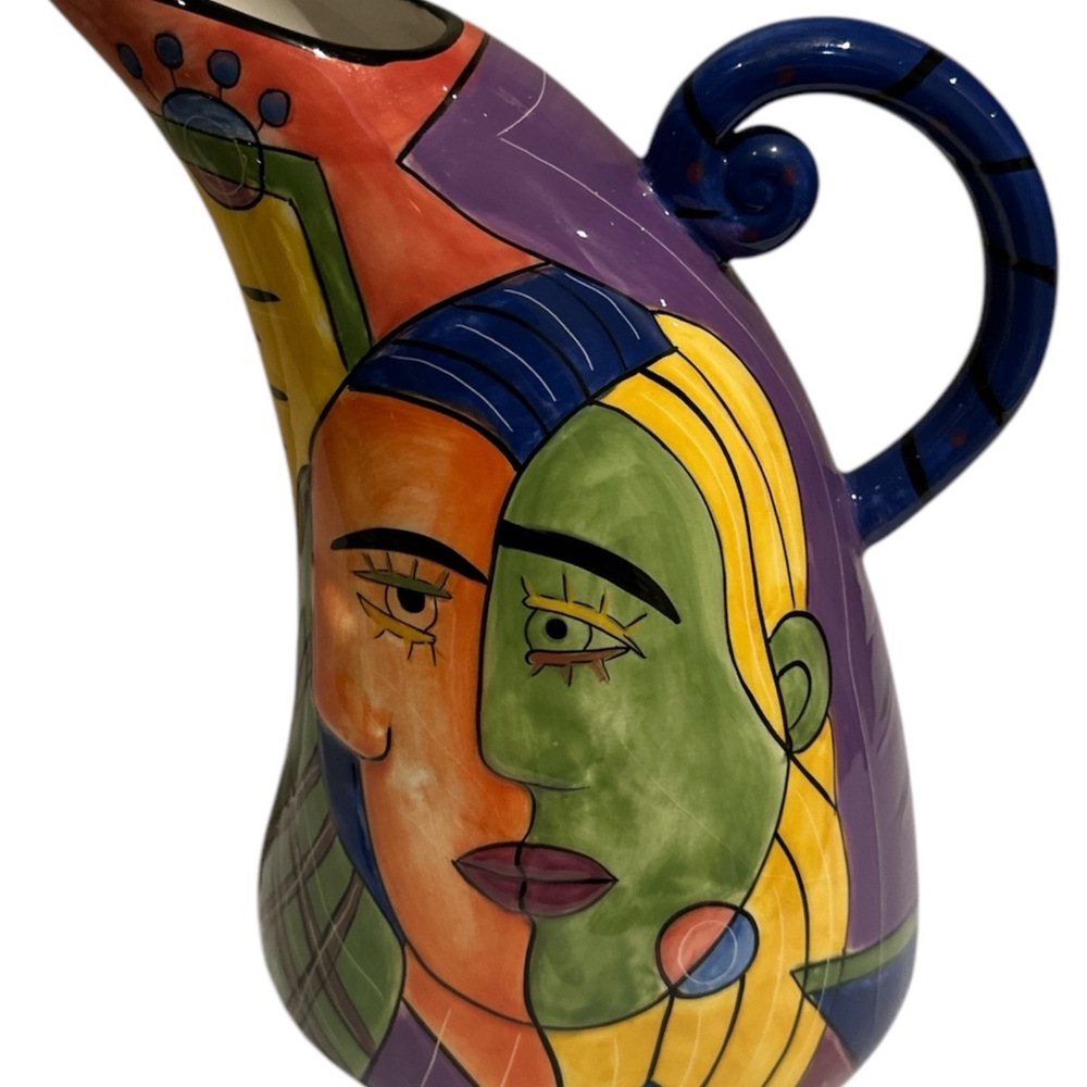 Muzeum Abstract Multicolor Ceramic Pitcher Picasso inspired art